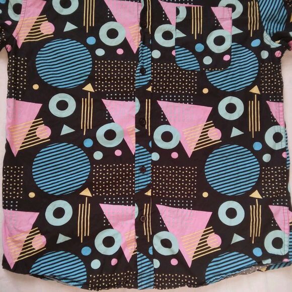 Massive Shirt Short Sleeve Button Up Colorful Geometric Retro Mens Medium - Picture 5 of 11